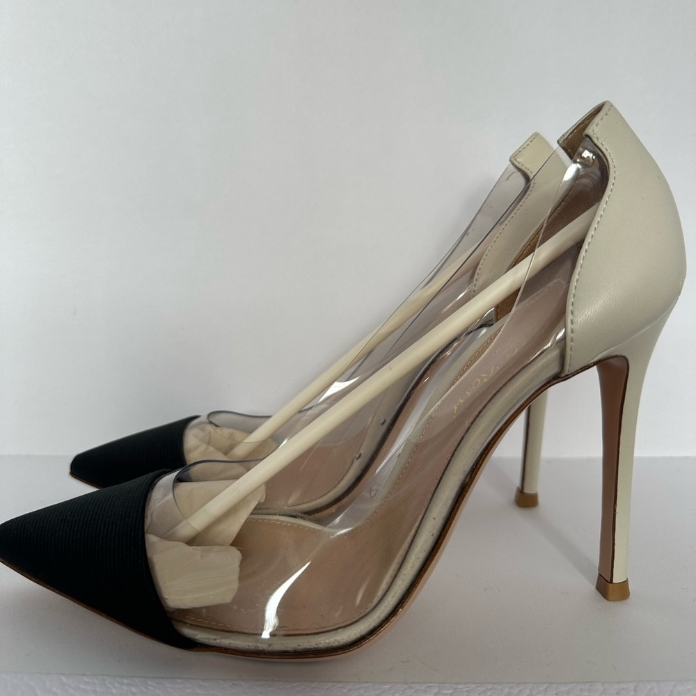 Gianvitto Rossi Plexi Heel in White and Black Size 37